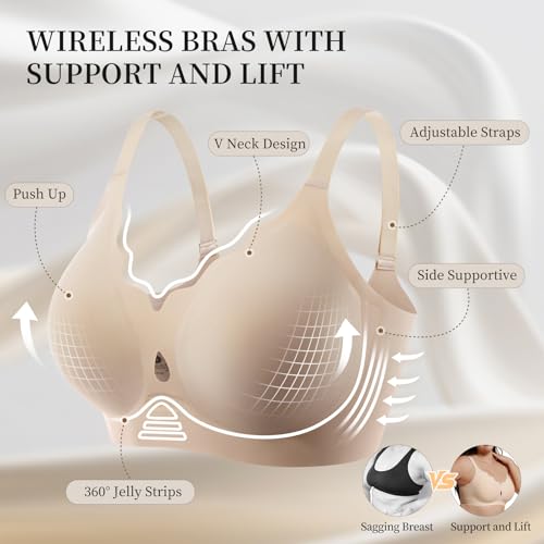UIMERO Jelly Wireless Bra for Women Wave Neck Seamless Comfortable Gel Bras | No Underwire Comfortable Bra, Everyday Sleeping T-Shirt Bra, Criss-Cross Back, Semi-fixed Cups, Seamless & Invisible