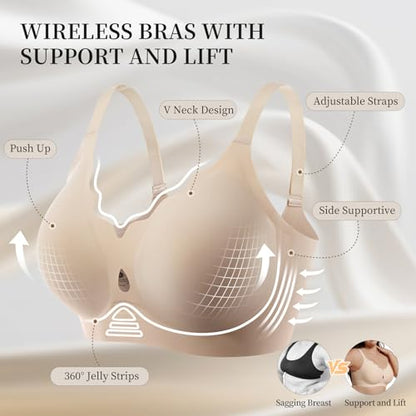 UIMERO Jelly Wireless Bra for Women Wave Neck Seamless Comfortable Gel Bras | No Underwire Comfortable Bra, Everyday Sleeping T-Shirt Bra, Criss-Cross Back, Semi-fixed Cups, Seamless & Invisible