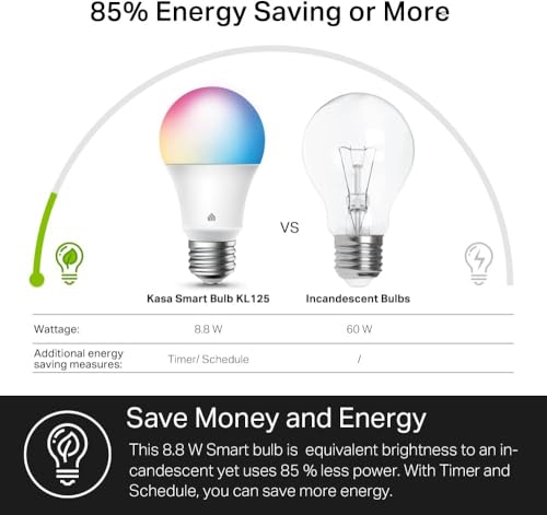 Kasa Multicolor Smart Wi-Fi Light Bulbs KL125P4, A19, 4-Pack