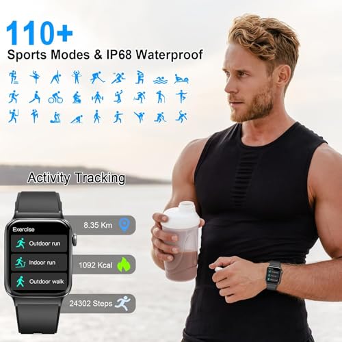 Smart Watch for Men Women,1.91" HD Touch Screen Fitness Watch with Heart Rate/Sleep/SpO2 Monitor, Smartwatch Pedometer 100+ Sports Modes, IP68 Waterproof Sport Watch for Android iOS,Black