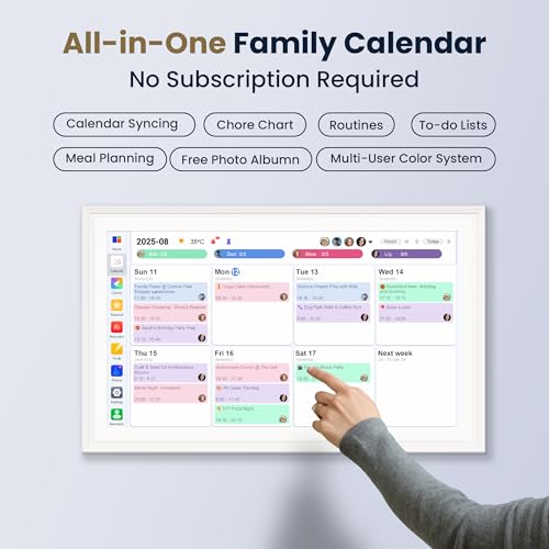 Winnovo 15.6-Inch Smart Digital Calendar & Photo Frame for Family, Wall Planner with Auto-Sync to Apple, Google & Outlook, Touchscreen Display with Chore Chart, To-Do Lists & Meal Planner, White Frame