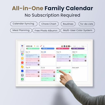 Winnovo 15.6-Inch Smart Digital Calendar & Photo Frame for Family, Wall Planner with Auto-Sync to Apple, Google & Outlook, Touchscreen Display with Chore Chart, To-Do Lists & Meal Planner, White Frame