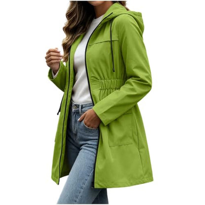 Jacket Women Rain Jacket Women 2026 Long Hooded Zip Up Waterproof Windbreaker Coat With Pockets Casual Fall Winter Outdoor Raincoat Green Large