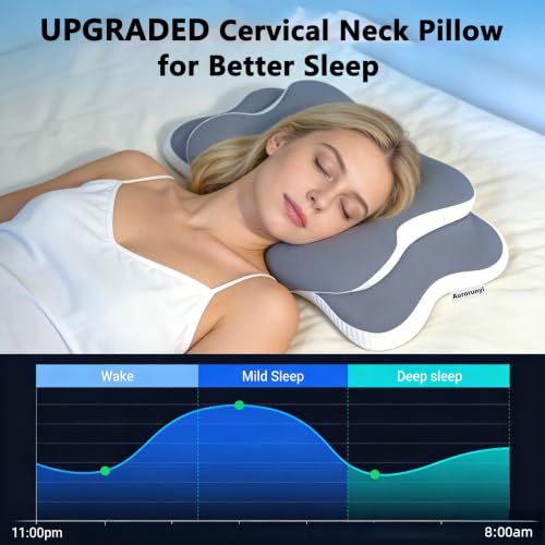 Cervical Neck Pillow Memory Foam, 2 in 1 Butterfly Contour Pillow for Neck Pain Relief, Ergonomic Support Pillow with 2 Heights for Side Back Stomach Sleeper, Breathable Ice Silk Cover