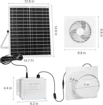 Teilybao Solar Fan with Battery,9.8" Solar Exhaust Fan,12000mAh 22W Fan with 14.7Ft On/Off Cable,Greenhouse Air Cooling Circulation for Shed, Chicken Coop and More