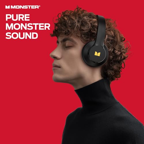Monster Mission 100 Bluetooth Headphones, On Ear Headphones with 40H Playtime, Bluetooth 5.4,Immersive Bass,Crystal Clear Call, Comfortable Fit Wireless Headset for Travel Work Home(Black)
