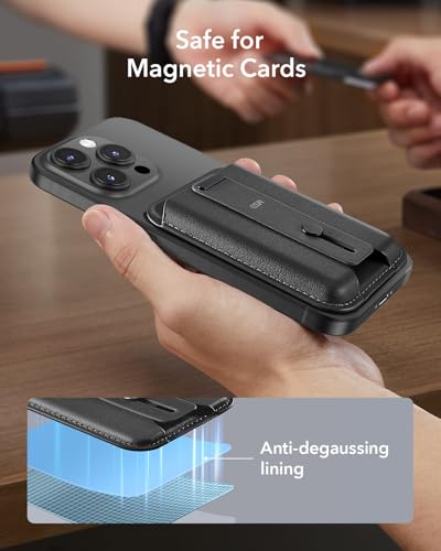 ESR for MagSafe Wallet, 5-Card Holder, Secure-Grip Finger Loop, Magnetic Wallet for iPhone 18Pro/Pro Max, 17e/17/16/15/14/13/12 Series & Google Pixel 10, Vegan Leather, Black