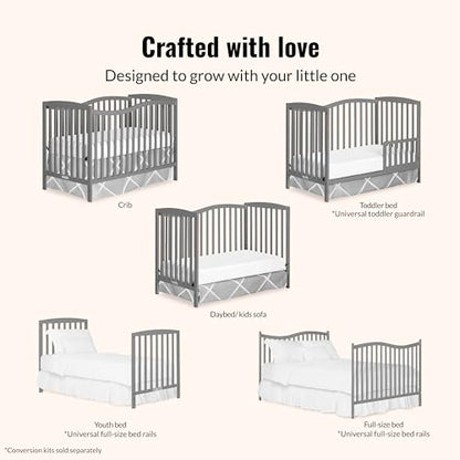 Dream On Me Chelsea 5-In-1 Convertible Crib In Strom Grey, 4 Mattress Height Positions, Non Toxic Finish, JPMA Certified, Made Of Sustainable And Sturdy Pinewood
