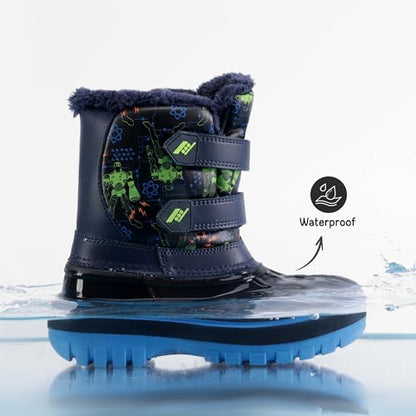 DREAM PAIRS Kids Waterproof Winter Snow Boots,Black/Green,1 Little Kid