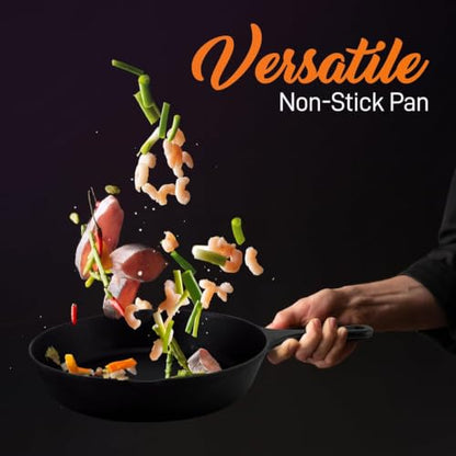 NutriChef Pre-Seasoned Cast Iron Skillet Pans - 3 Pieces Kitchen Frying Pan Nonstick Cookware Set w/Drip Spout - Includes Scraper - Electric Stovetop, Induction, Gas Range, Ceramic