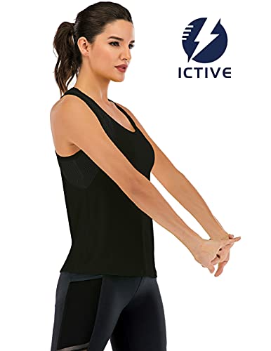 Fihapyli ICTIVE Workout Tank Tops for Women Loose fit Yoga Tops for Women Mesh Racerback Tank Tops Open Back Muscle Tank Workout Tops for Women Running Tank Tops Activewear Gym Tops Black L