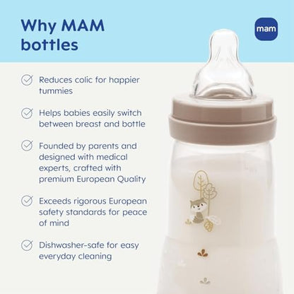MAM 5oz Easy Start Anti-Colic+ Vented Baby Bottle, 0+ Months, 4 Pack, Boy