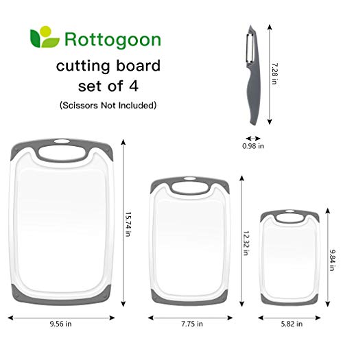 Cutting Boards for Kitchen, Plastic Chopping Board Set of 4 with Non-Slip Feet and Deep Drip Juice Groove, Easy Grip Handle