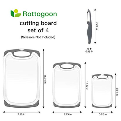 Cutting Boards for Kitchen, Plastic Chopping Board Set of 4 with Non-Slip Feet and Deep Drip Juice Groove, Easy Grip Handle