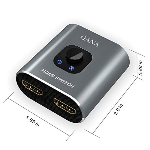 HDMI Switch 4K HDMI Splitter - Gana Prime Aluminum Bi-Directional HDMI Switcher 1 in 2 Out (Single Display) or 2 Input 1 Output, Supports 4K 3D HD 1080P for Xbox PS4 Roku HDTV etc. （Grey…