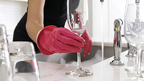 Casabella Premium Waterblock Reusable Household Cleaning Gloves, Medium, Pink