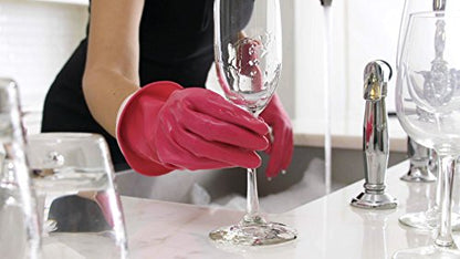 Casabella Premium Waterblock Reusable Household Cleaning Gloves, Medium, Pink
