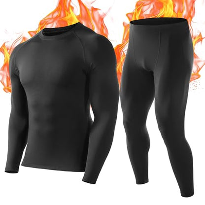 Thermal Underwear for Men Fleece Lined Long Johns Base Layer Sports Long Sleeve Compression Tops and Bottom Set