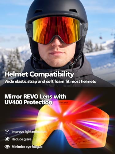 Odoland Ski Goggles Set with Detachable Lens for Men Women | UV Protection, Anti-Fog, Helmet Compatible Snow Goggles for Skiing Snowboarding