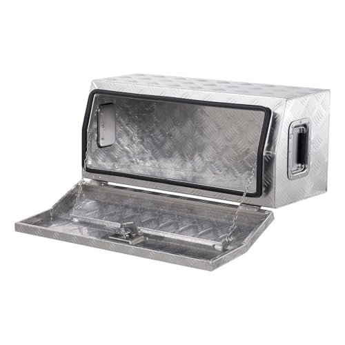 VEVOR Heavy Duty Aluminum Truck Bed Tool Box, Stripes Plated Tool Box with Side Handle and T-Lock Keys, Storage Toolbox Chest Organizer for Trailer, Pickup, Truck Bed, RV, 30"x13"x13", Silver