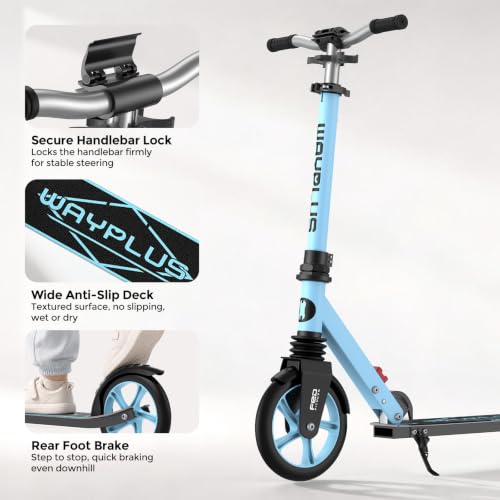 WAYPLUS Kick Scooter for Ages 6+,Kid, Teens & Adults. Max Load 240 LBS. Foldable, Lightweight, 8IN Big Wheels for Kids, Teen and Adults, 4 Adjustable Levels. Bearing ABEC11