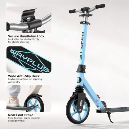 WAYPLUS Kick Scooter for Ages 6+,Kid, Teens & Adults. Max Load 240 LBS. Foldable, Lightweight, 8IN Big Wheels for Kids, Teen and Adults, 4 Adjustable Levels. Bearing ABEC11