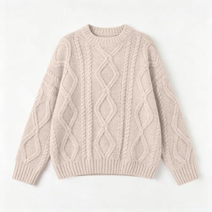 Sueter Tejidos para Mujer, Long Sleeve Cable Knit Pullover Sweaters Beige