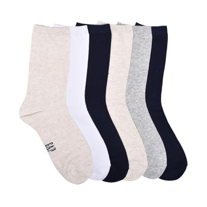 GAP Women's Original Solid Core Crew, 6-Pack Adult Socks, Soft & Stretchy, Comfortable, Oatmeal Heather (6-pack), One Size