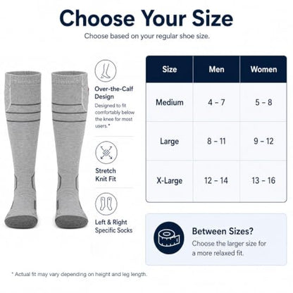 FREEHILL Merino Wool Rechargeable Heated Socks,Full Sole Heating(Grey,L)