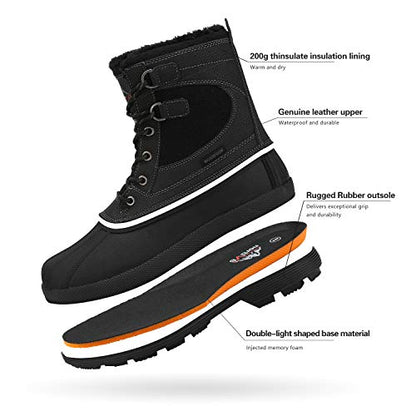 NORTIV 8 Men's Waterproof Warm Winter Snow Boots,Black,9