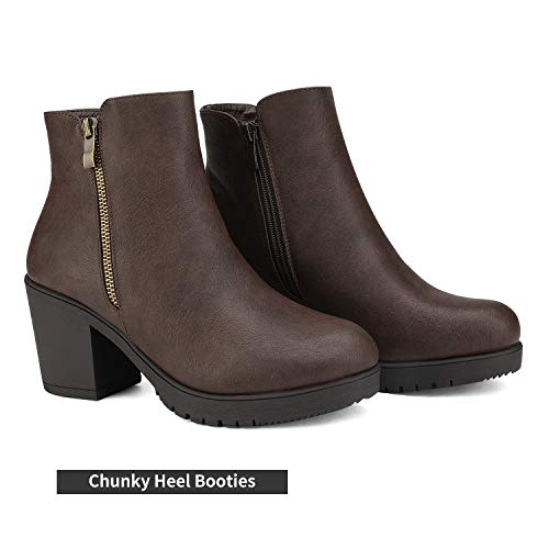 DREAM PAIRS Women's Block Heel Chelsea Ankle Boots,Brown/Pu,6