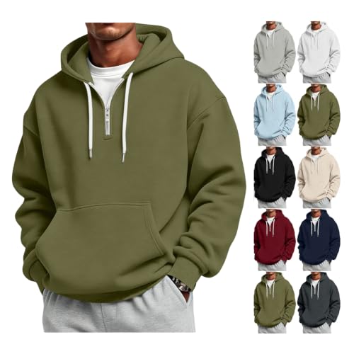 Mens Quarter Zip Hoodie Casual Plain Long Sleeve Athletic Sweater