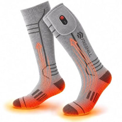 FREEHILL Merino Wool Rechargeable Heated Socks,Full Sole Heating(Grey,L)