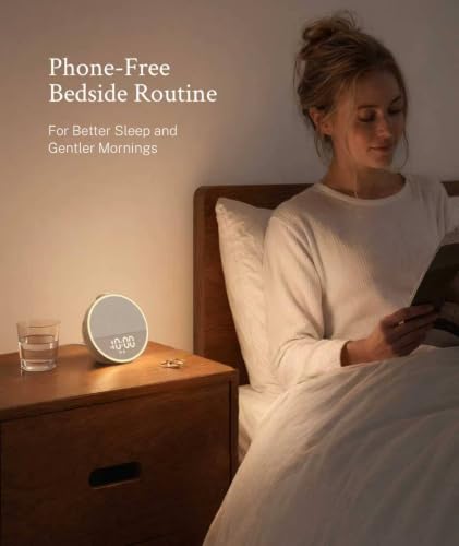 Narelu White Noise Machine Alarm Clock, Phone-Free Bedside Routine | Sound Machine Alarm Clock, 30 Sounds, 10 Gentle Alarm Sounds, Night Light for Adults Heavy Sleepers Baby Bedrooms
