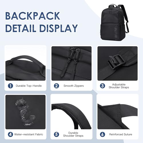 VNINE Laptop Backpack for Women Men 15.6 Inch Computer Work Bag Travel Backpacks Black Casual Backpack for Travel Business College Daypack