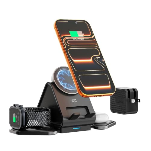3 in 1 Charging Station, for Mag Safe Wireless Charger Stand, 15W Multiple Device Magnetic Charging Station for iPhone 16,15,14,13,12 Series, Apple Watch, AirPods (USB-C Charger Included)