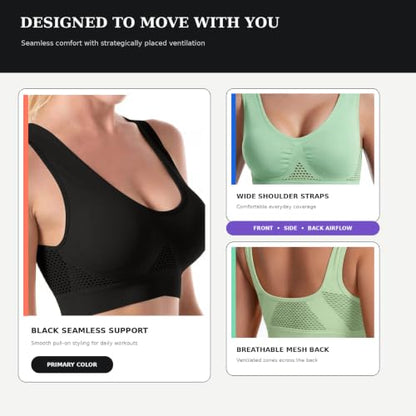 5 Pack Sports Bras for Women Plus Size Wireless Bra Seamless Yoga Top Navy