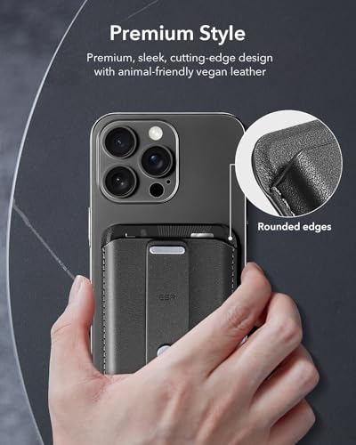 ESR for MagSafe Wallet, 5-Card Holder, Secure-Grip Finger Loop, Magnetic Wallet for iPhone 18Pro/Pro Max, 17e/17/16/15/14/13/12 Series & Google Pixel 10, Vegan Leather, Black