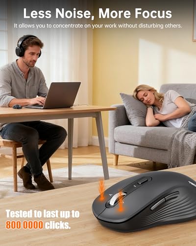 TECKNET Wireless Bluetooth Mouse with 4-Way Wheel for Laptop, 3-Device | [BT5.0+BT3.0+USB] Tri‑Mode Silent Mouse,6‑Level 4800 DPI,Ambidextrous,Ergonomic,for PC/Laptop/MacBook,Grey
