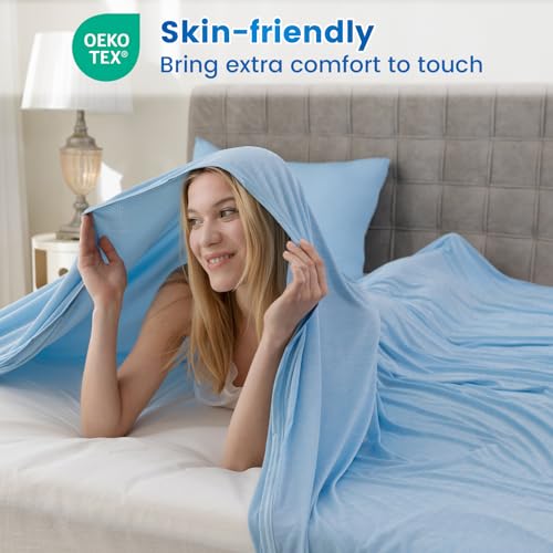 Syalife Cooling Blanket King Size for Hot Sleepers and Flashes, Ultra Thin Lightweight Summer Blankets with Q-Max 0.5 Arc-Chill Fiber, Double Sided (Blue, 108"x 90")