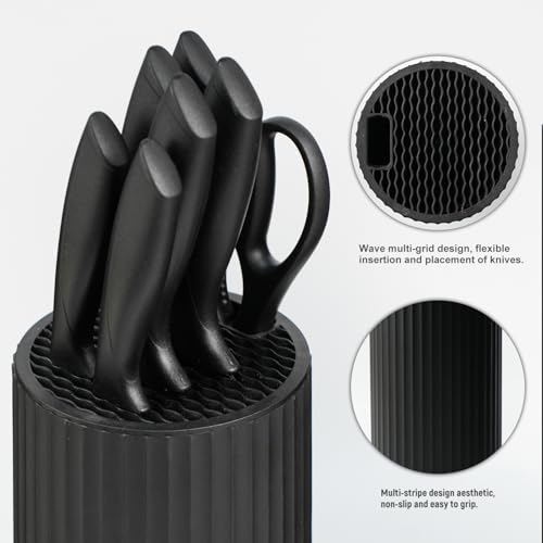 NULAS Knife Set, 8-Piece Kitchen Knife Set with Universal Block - Anti-Rust Chef Knives, Ergonomic Design, Dishwasher Safe (Black)
