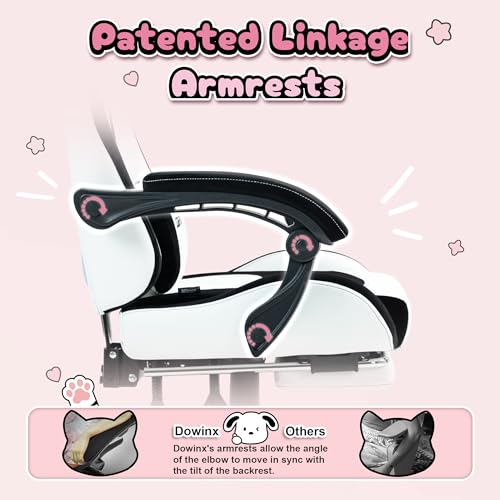 Dowinx Cat Ear Gaming Chair for Adults, Ergonomic Computer Chair with Massage Lumbar Support, Reclining Gamer Chair with Footrest and Headrest, 290 lbs