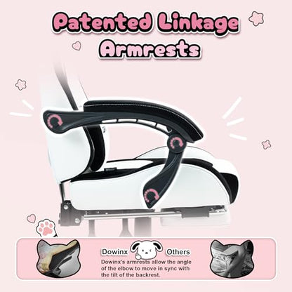 Dowinx Cat Ear Gaming Chair for Adults, Ergonomic Computer Chair with Massage Lumbar Support, Reclining Gamer Chair with Footrest and Headrest, 290 lbs