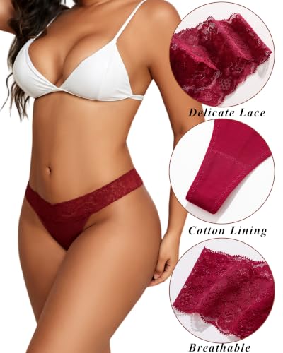 READY TO LOVE Cotton Underwear Women 9 Pack Soft Lace Thongs Sexy Lingerie