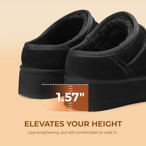 DREAM PAIRS Women's Platform Slippers Genuine Suede,Black,7