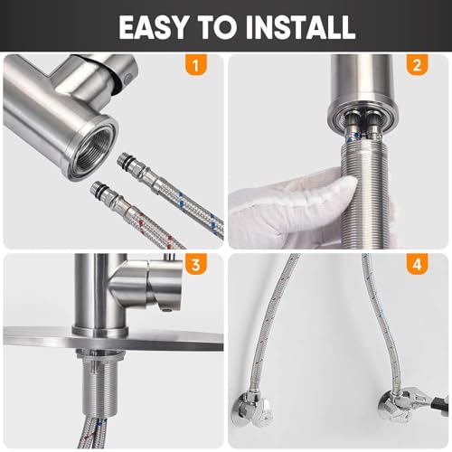 GIFTQOOL Kitchen Faucet with Pull Down Sprayer Dual Pot Filler, Matte Black Stainless Steel Single Handle Kitchen Sink Faucets High Arc Spring Commercial Tap 1 Hole Modern Faucets
