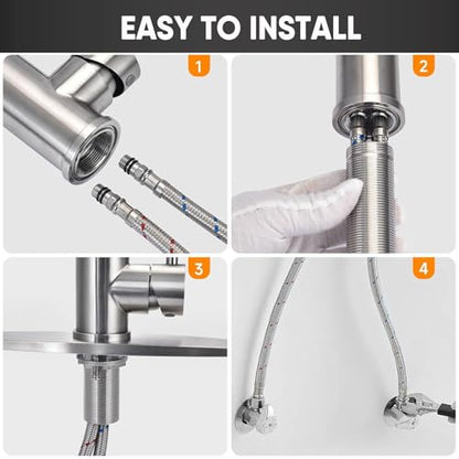GIFTQOOL Kitchen Faucet with Pull Down Sprayer Dual Pot Filler, Matte Black Stainless Steel Single Handle Kitchen Sink Faucets High Arc Spring Commercial Tap 1 Hole Modern Faucets