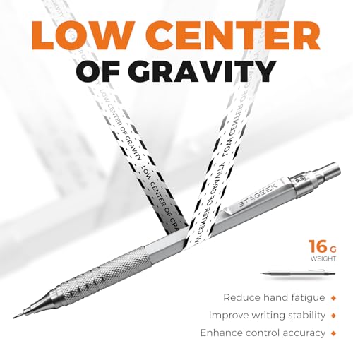 STAGEEK 35PCS Mechanical Pencil Set, 0.5 0.7 0.9 2.0mm Art Pencils, Silver