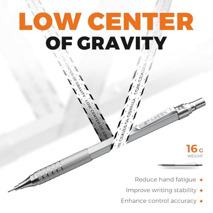 STAGEEK 35PCS Mechanical Pencil Set, 0.5 0.7 0.9 2.0mm Art Pencils, Silver