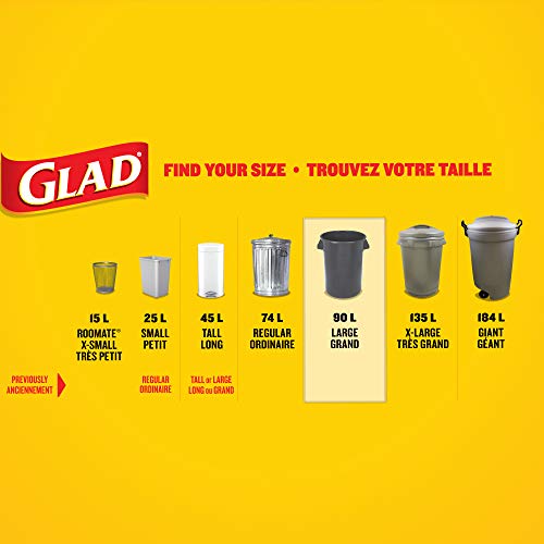Glad Black Garbage Bags - Large 90 Litres- 30 Trash Bags, Made in Canada of Global Components